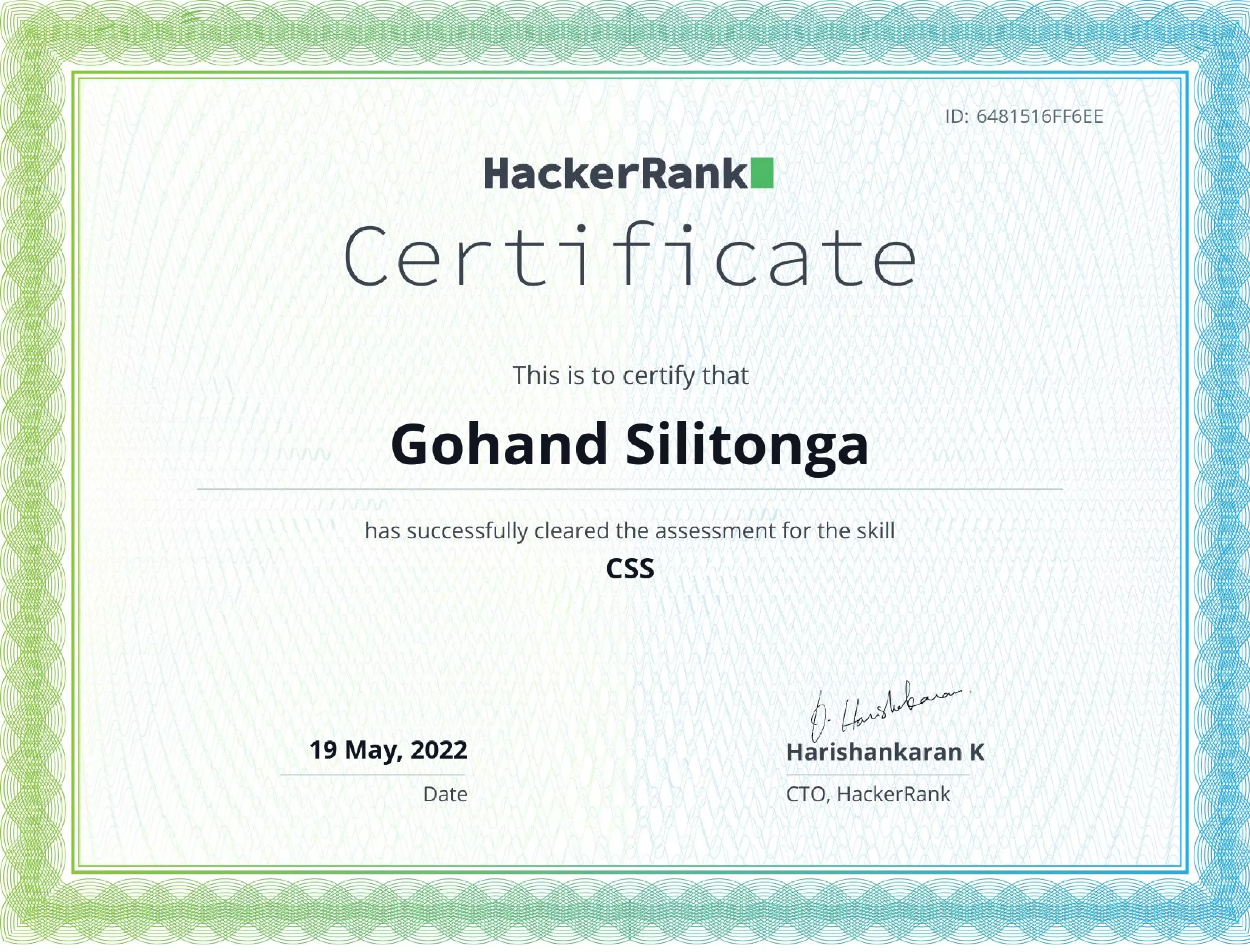 HackerRank CSS Certification Certification by HackerRank