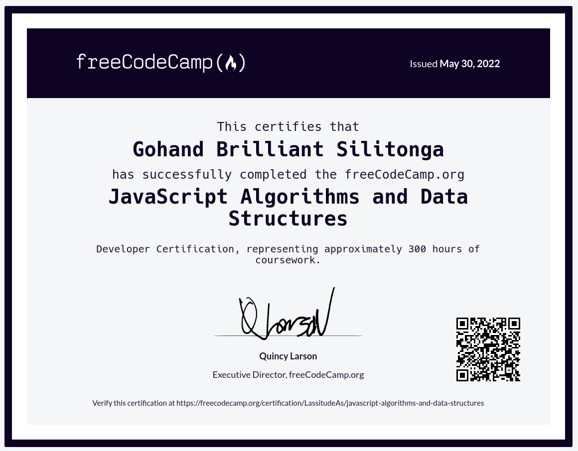 JavaScript Algorithms and Data Structures Certification by FreeCodeCamp